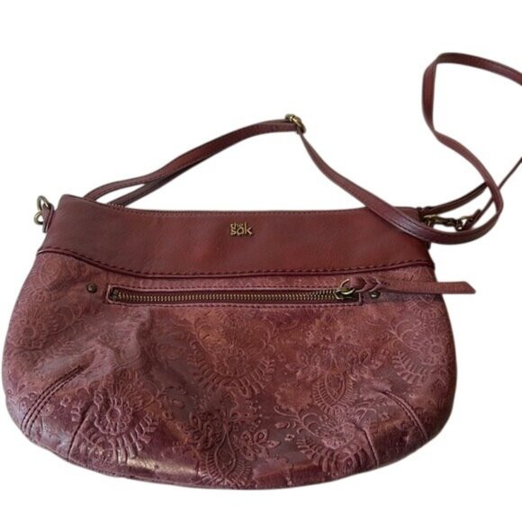 The Sak Oleta Womens Maroon Embossed Leather Crossbody Bag - Picture 1 of 6